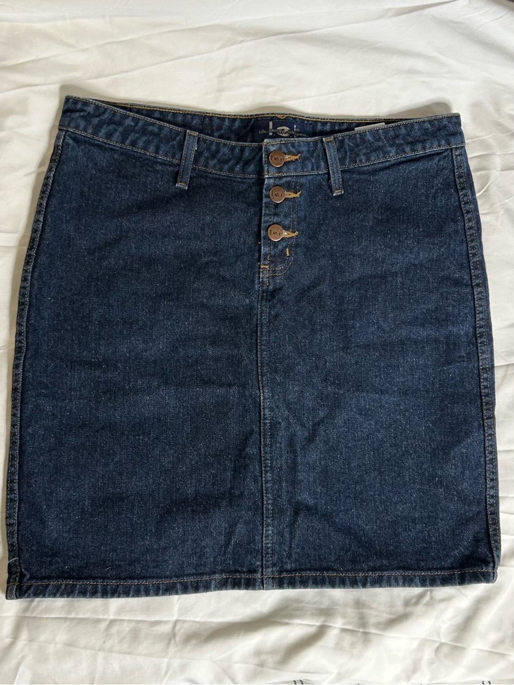 lei Dark Blue Denim Button-Front Mini Skirt vintage